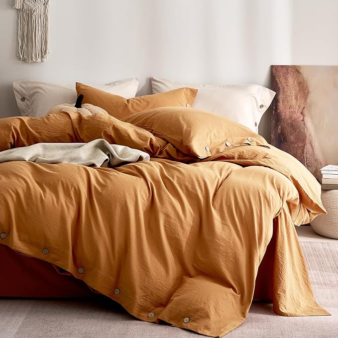 JELLYMONI 100% Washed Cotton Duvet Cover King – Soft, Breathable Linen-Look by JELLYMONI
