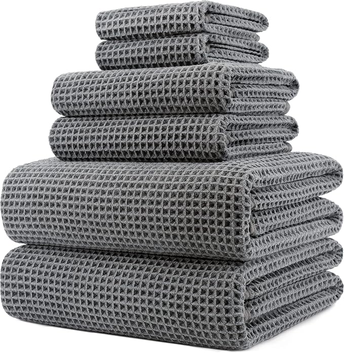 POLYTE 430 GSM Microfiber Quick Dry Lint Free Oversize Bath Towel Set, 6 Piece by Polyte