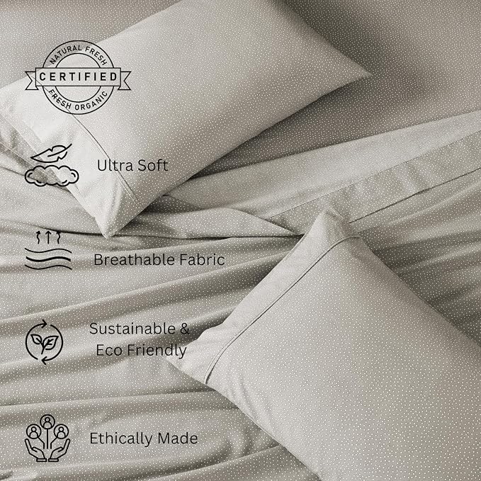 LANE LINEN 100% Organic Cotton Grey Full-Sheets Set 4-Piece Long Staple Percale - Image 3