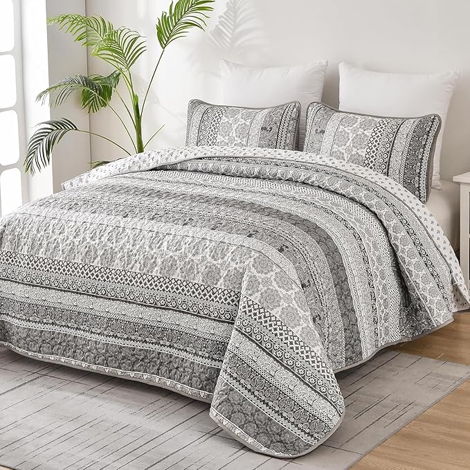 WONGS BEDDING Boho Quilt Set Full Size, Lightweight Microfiber Bedspread - Image 3