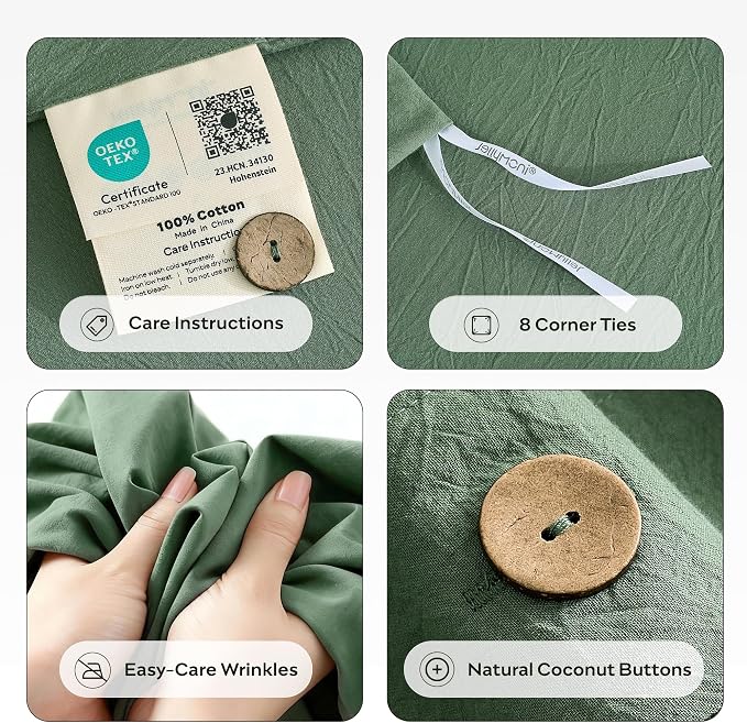 JELLYMONI 100% Washed Cotton Duvet Cover King – Soft, Breathable Linen-Look - Image 4