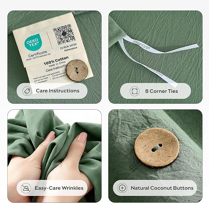 JELLYMONI 100% Washed Cotton Duvet Cover Queen – Soft, Breathable Linen-Look - Image 4