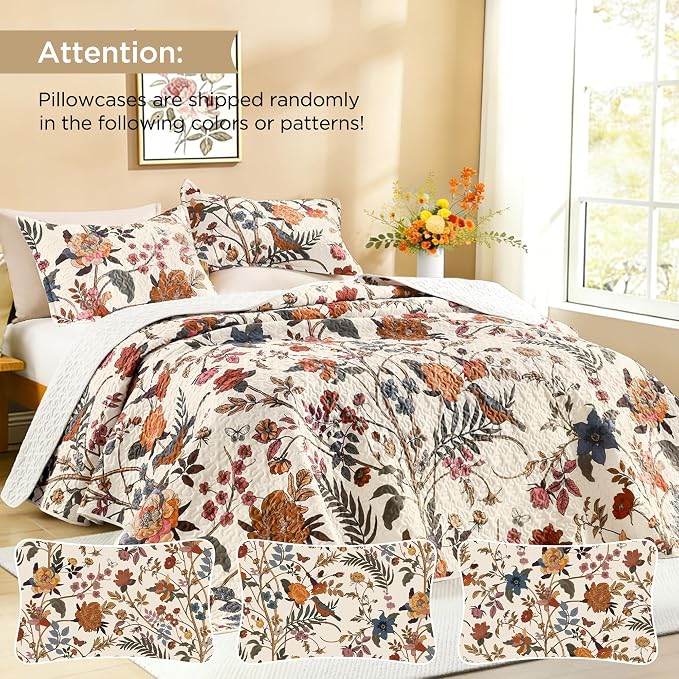 Litanika Floral Light Beige Quilt Queen Size - Image 3