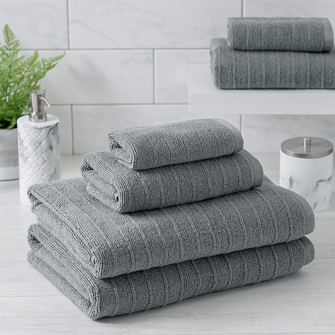 Welhome James 100% Cotton Textured Stripe Towel Set by WelhomeByWelspun