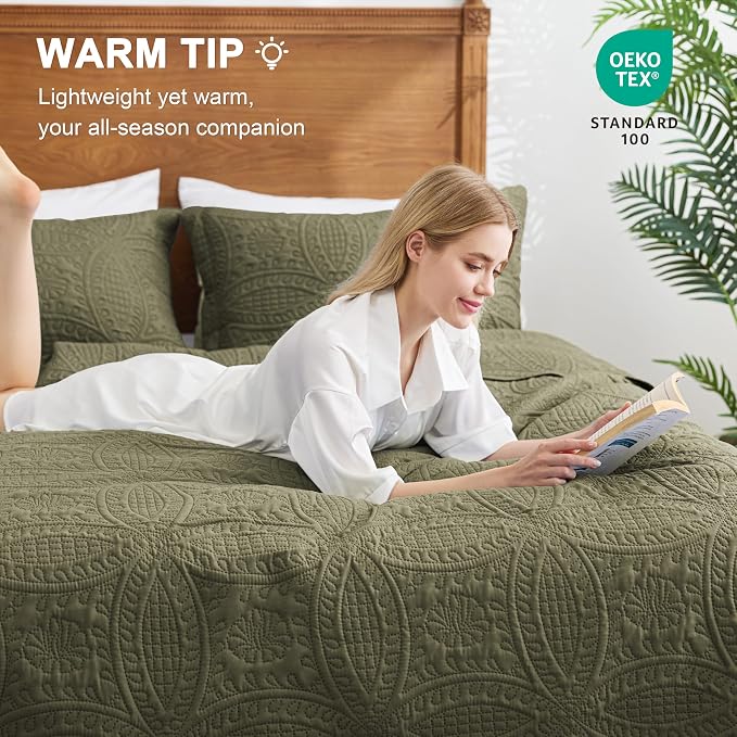 Love's cabin Quilts for Full Bed Green Bedspreads Bedding Set - Image 4