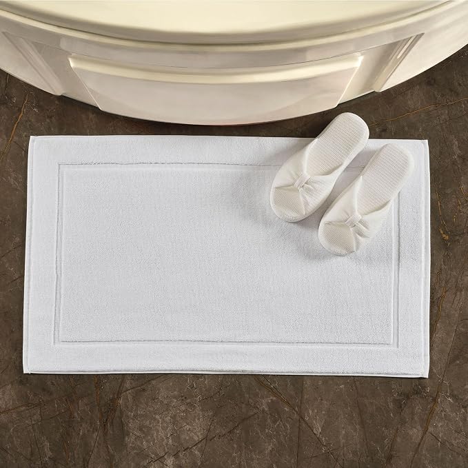 Hawmam Linen White Bath Mats, 21 x 34 inches, Banded Design, Highly Absorbent - Image 5
