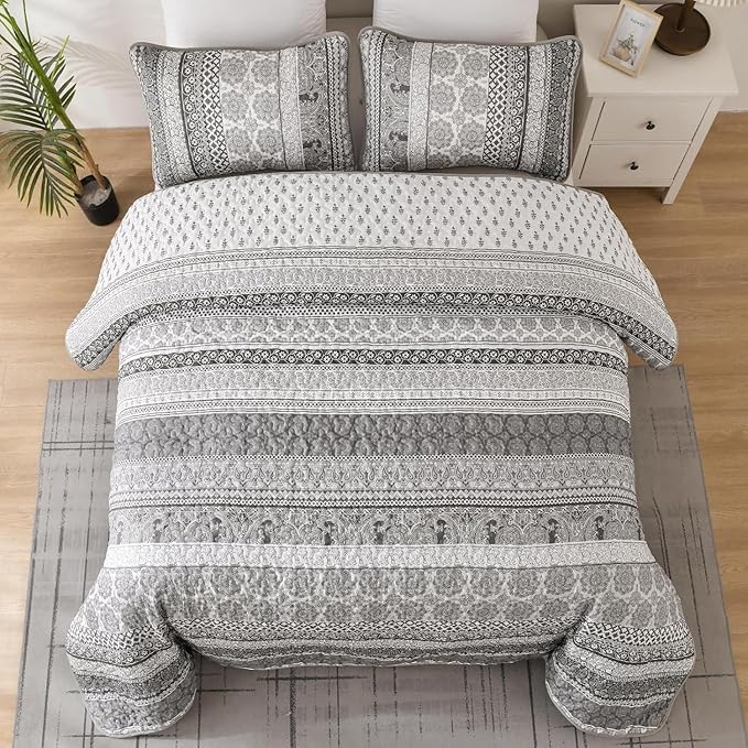 WONGS BEDDING Boho Quilt Set Full Size, Lightweight Microfiber Bedspread - Image 2