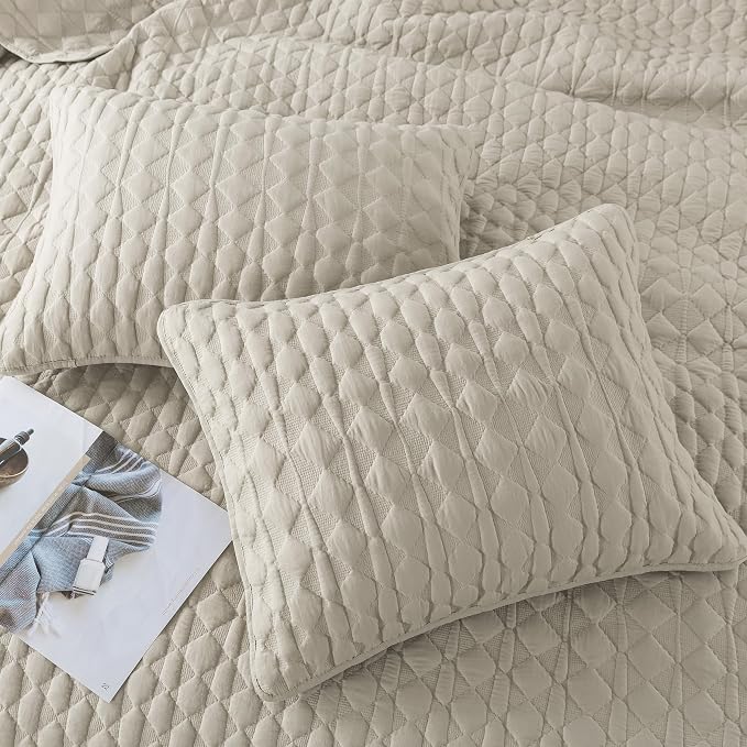 WDCOZY Light Beige Quilt King Size Bedding Set - Image 7