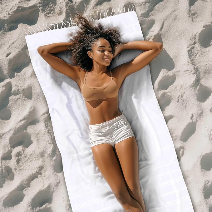 Cacala Lightweight and Thin Turkish Beach Towel 100% Cotton Sand-Free and - Image 2