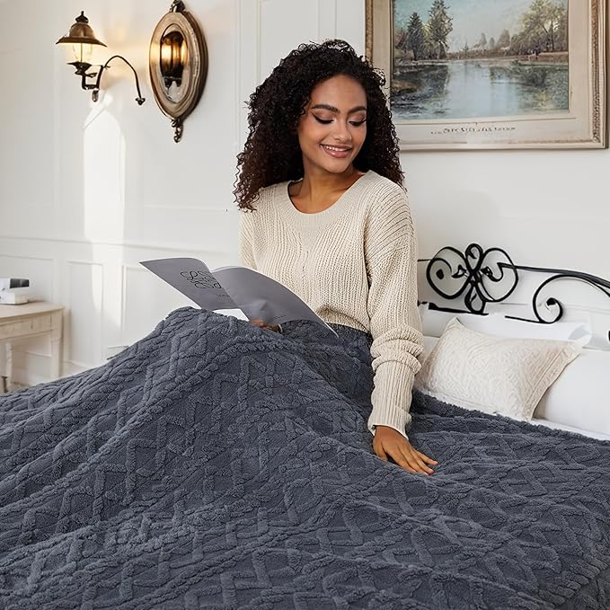 Electric Heated Blanket Throw Size 50"x60", Ultra Soft Sherpa Fleece, 5 Heat by Soypipo