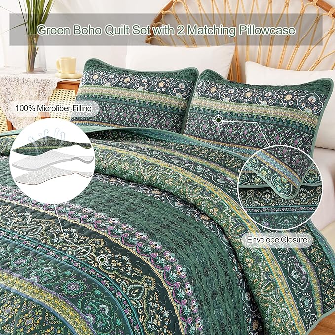 WONGS BEDDING Boho Quilt King Size, Lightweight Microfiber Bed Decor Bedspread - Image 3