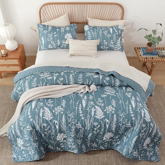 JANZAA Quilts Queen Size Bed Spread Botanical 3 Pieces Quilts Queen Size Sets - Image 5