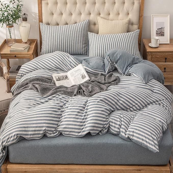 PURE ERA Jersey Knit Duvet Cover Set 100% T-Shirt Heather Cotton Super Soft - Image 6
