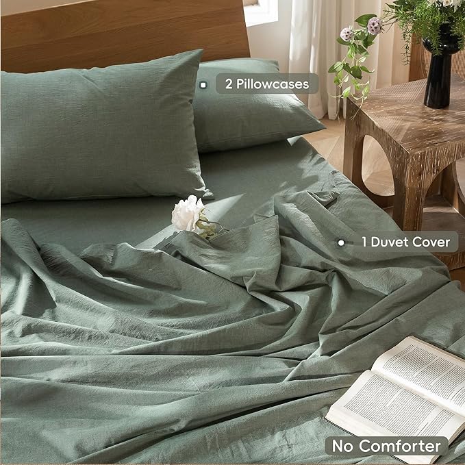 MooMee Bedding Duvet Cover Set 100% Washed Cotton Linen Like Textured - Image 2