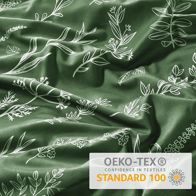 MUXHOMO Duvet Cover Full Size, Reversible Floral Dark Green Duvet Cover Set - Image 8