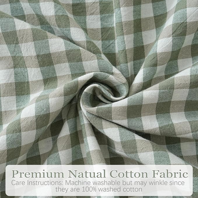 2 Pack Sage Green White Plaid Ruffle Euro Shams Pillow Covers 26x26 inches - Image 7