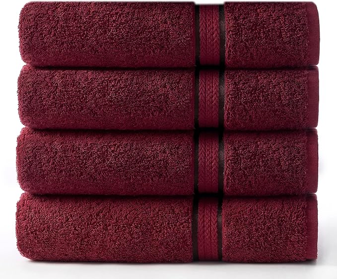 Cotton Craft Ultra Soft 4 Pack Oversized Extra Large Bath Towels 30x54 Burgundy by COTTONCRAFT
