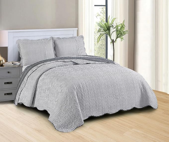 Brilliant Sunshine Multi Grey Stripes Patchwork, 3-Piece Quilt Set - Image 2