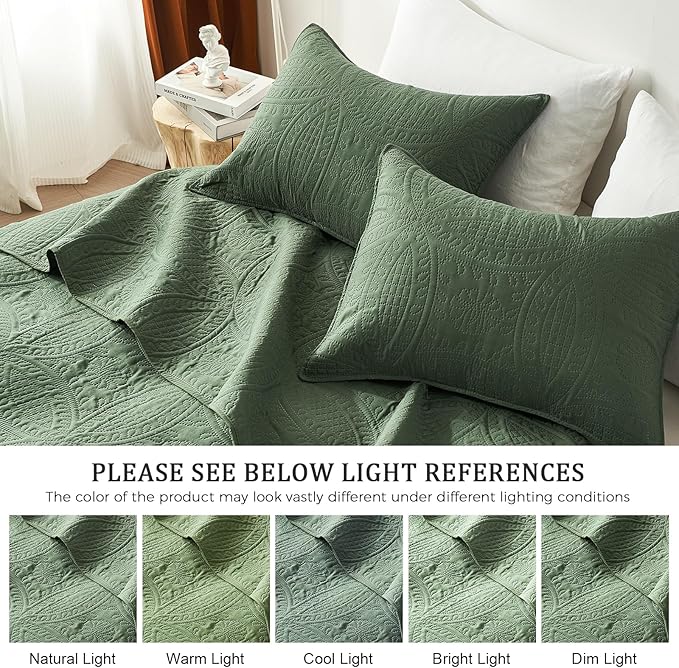 akkialla Queen Quilt Bedding Set, Olive Green Ultrasonic Full/Queen Quilt Set - Image 6