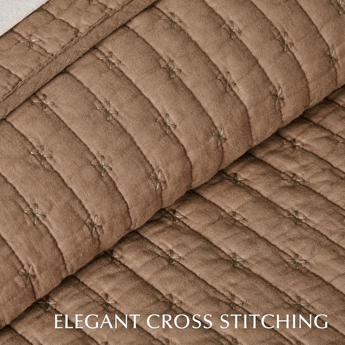 EVERGRACE Cross Stitch Pre-Washed Cotton Quilt Bedding Set Queen Size, - Image 3
