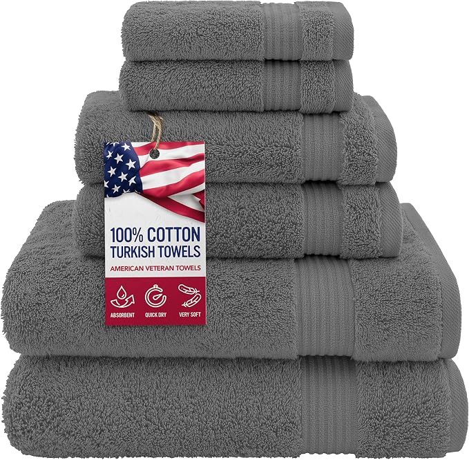 Hotel & Spa Quality Super Absorbent & Soft, 6 Piece Turkish Towel Set by AmericanVeteranTowel