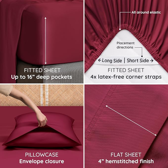 Bambaw 100% Viscose Derived from Bamboo Queen Sheet Set 6 Piece, Queen Size - Image 5