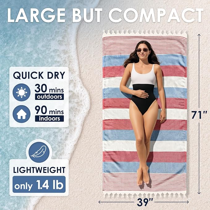 ATANI Turkish Beach Towel, Converts to a Bag, Oversized 100% Cotton Bath Towels - Image 3