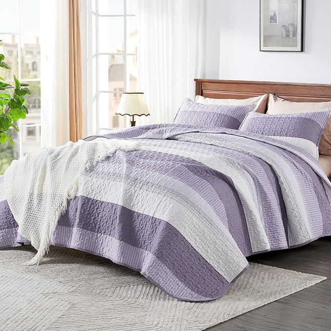 Andency Queen Quilt Bedding Set Grayish Purple, 3 Pieces Patchwork Summer - Image 5