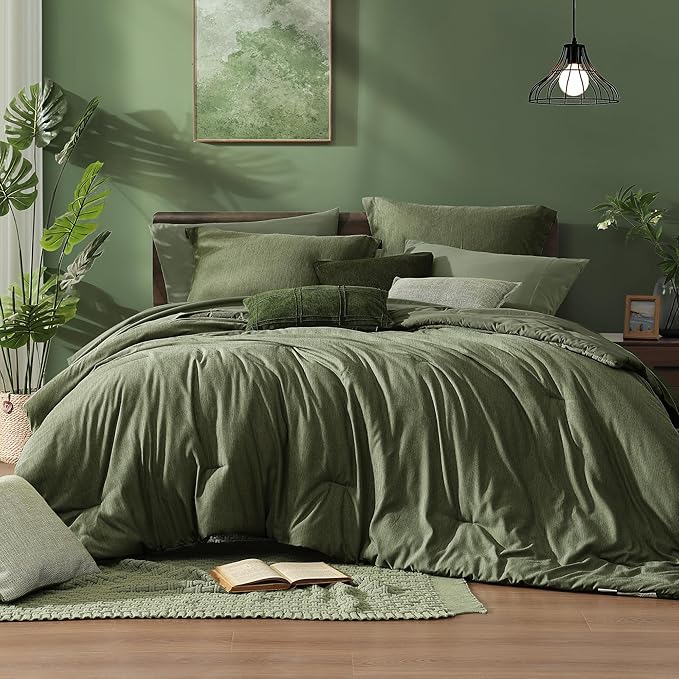 Monbix Full Size Comforter Set, Olive Green Bedding Comforter by Monbix