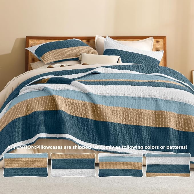 Litanika Quilt Queen Size FBird, Stripe Patchwork Summer Bedspread Coverlet 3 - Image 5