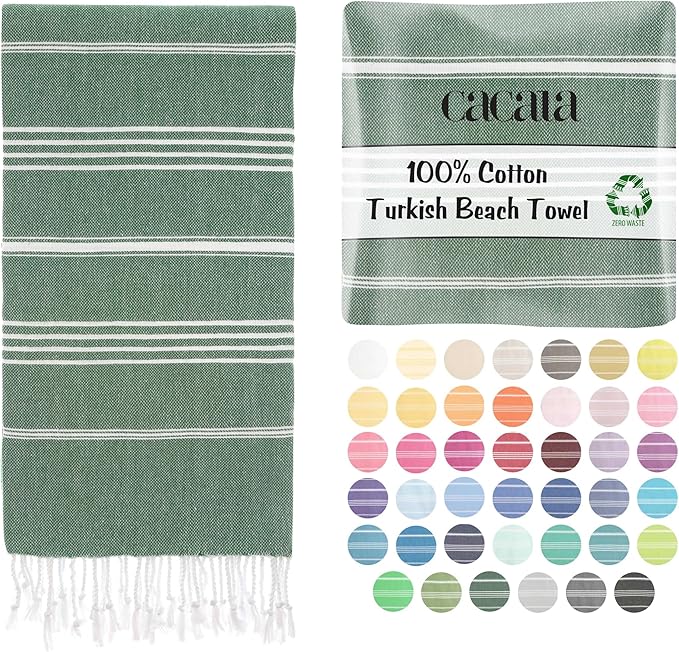 Cacala Lightweight and Thin Turkish Beach Towel 100% Cotton Sand-Free and by CACALA