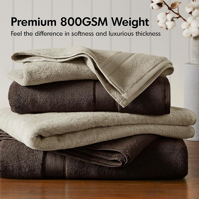 Madison Park 800GSM Bathroom Towel Set of 8 100% Cotton Bath Towel Set - Image 2