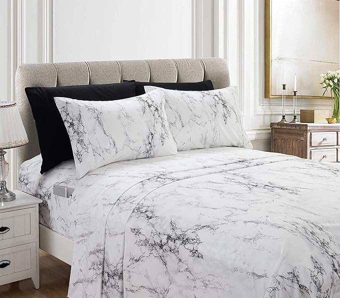 Elegant Comfort Luxury Soft Bed Sheets Marble Pattern - Image 2