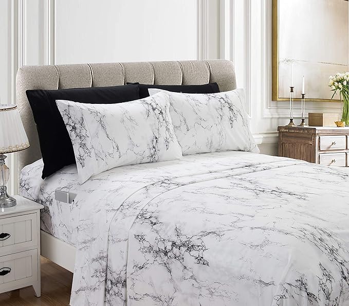 Elegant Comfort Luxury Soft Bed Sheets Marble Pattern - Image 2