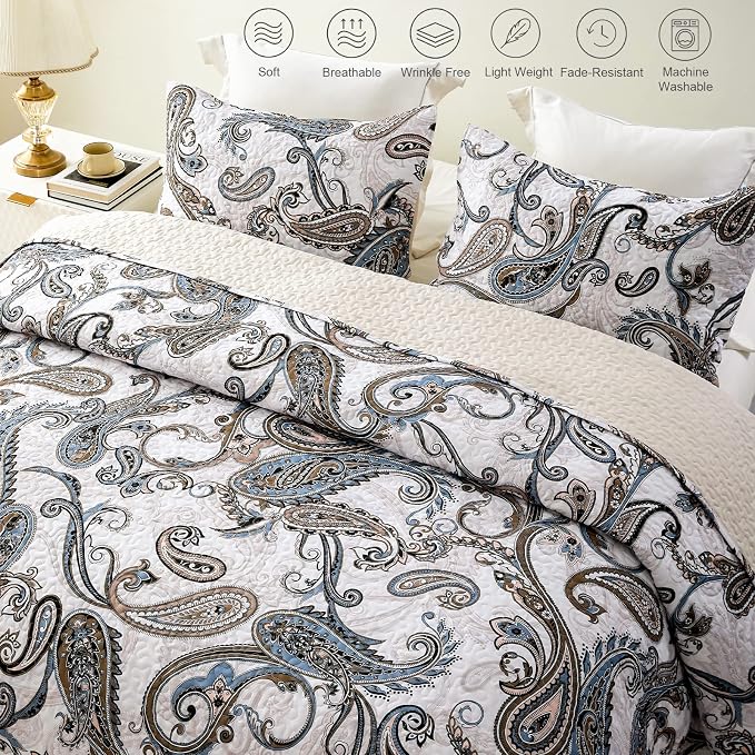 Whale Flotilla Reversible Printed Quilt King Size, Extra Soft Boho Paisley - Image 3