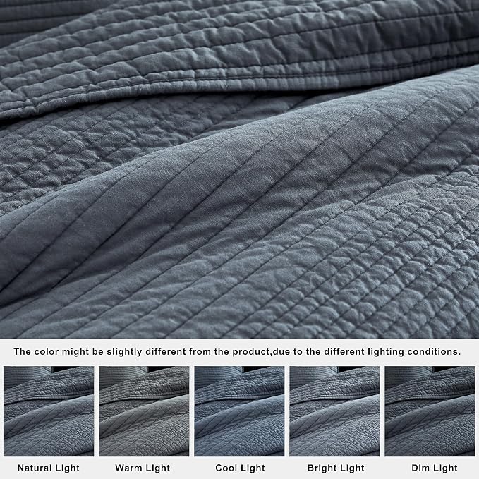 palassio Striped Blue Grey 100% Cotton Quilt Queen Size Bedding Sets, - Image 6