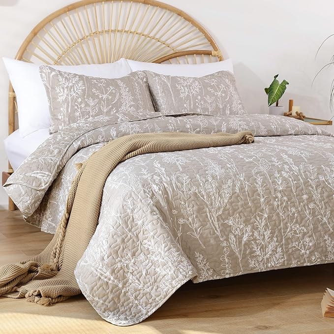 JANZAA Twin Quilt Oatmeal Quilt Bed Spread Boho Quilt - Image 4