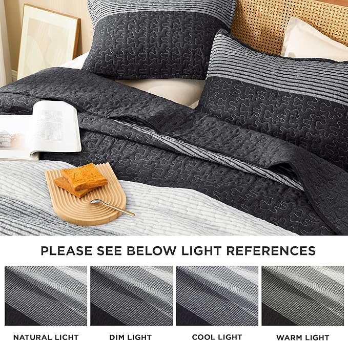 Litanika Twin Quilt Set Black, 68x86 Stripe Bedspread Coverlet 2 Pieces - Image 6