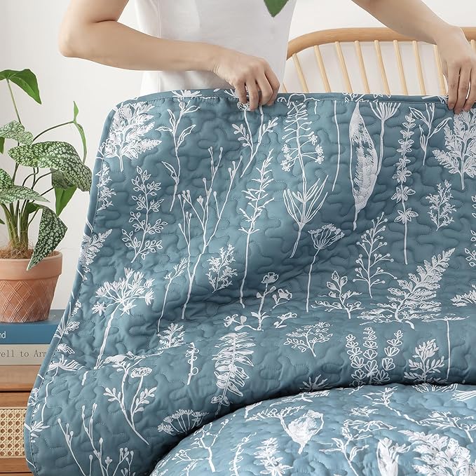 JANZAA Quilts Queen Size Bed Spread Botanical 3 Pieces Quilts Queen Size Sets - Image 6