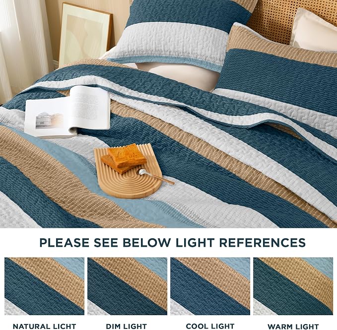 Litanika Quilt Queen Size FBird, Stripe Patchwork Summer Bedspread Coverlet 3 - Image 6