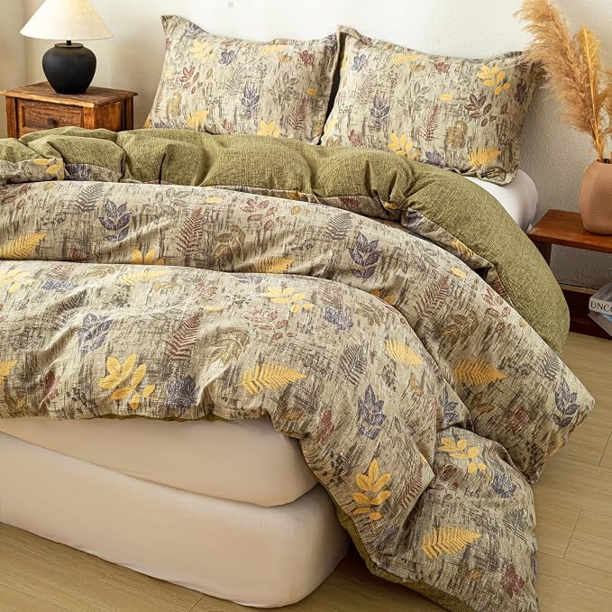 OAITE Green Leaves King Size Duvet Cover-3 Pieces Prewashed Cotton-Like - Image 2