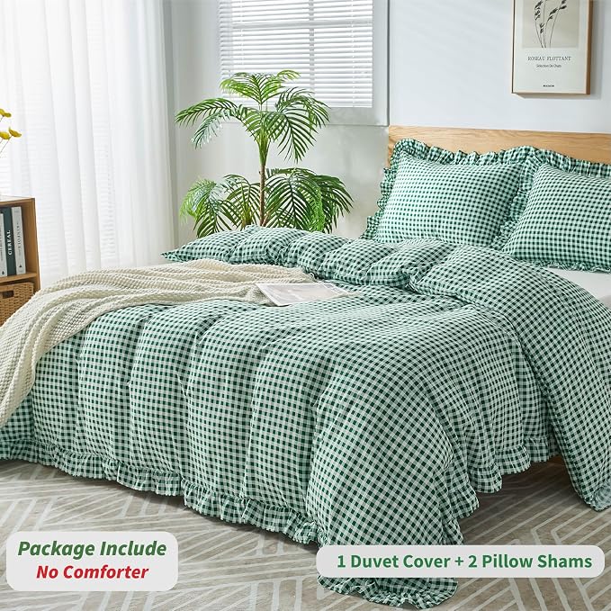 Gingham Duvet Cover King Size, 3 Pieces Soft Breathable Microfiber Plaid - Image 3