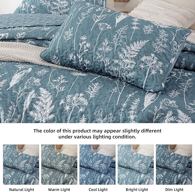 JANZAA Quilts Queen Size Bed Spread Botanical 3 Pieces Quilts Queen Size Sets - Image 3