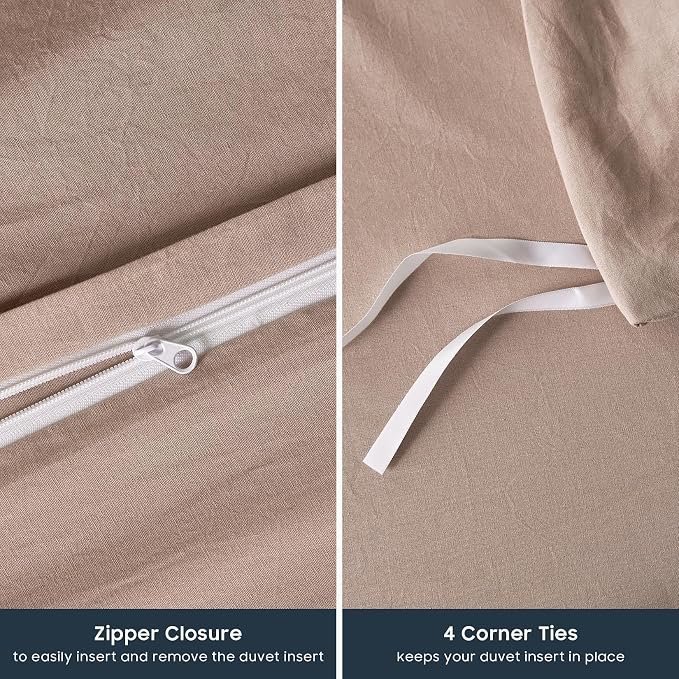 Wake In Cloud - Cotton Duvet Cover Set, King Size, Dusty Rose Pink, 100% Washed - Image 7