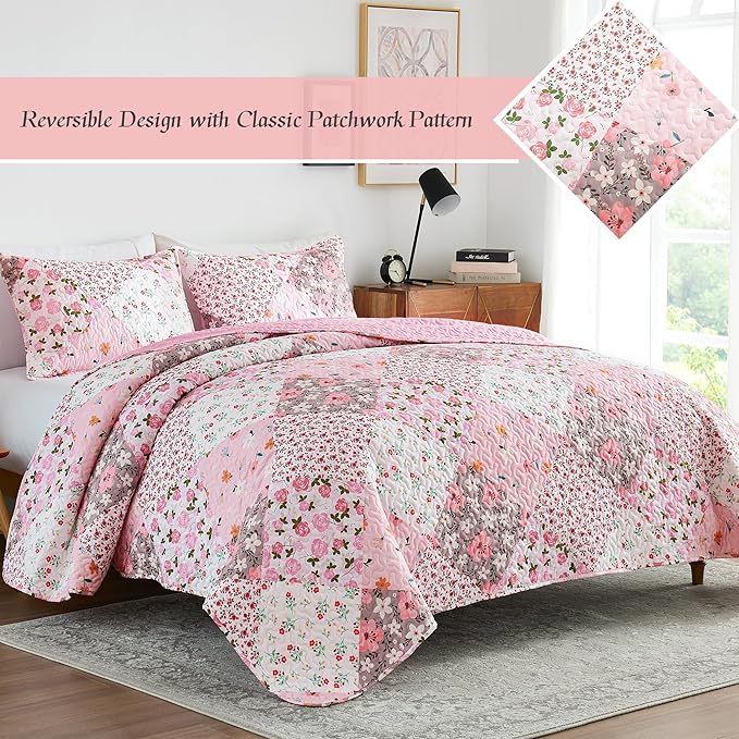 Whale Flotilla Patchwork Quilts Queen Size, Extra Soft Boho Floral Bedspreads - Image 2