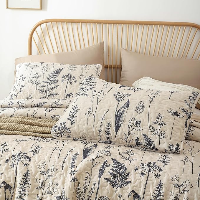 JANZAA Twin Quilt Beige Quilt Bed Spread Boho Quilt - Image 3