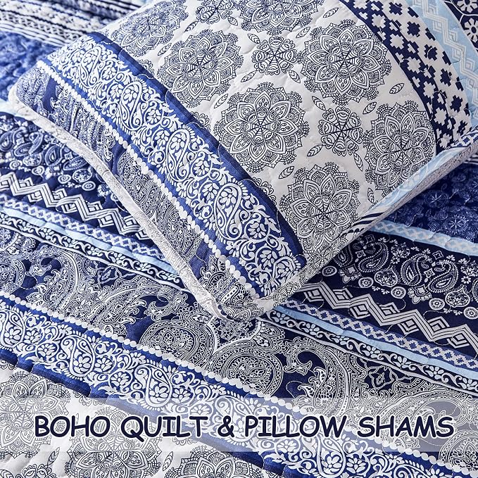 WONGS BEDDING Boho Quilt Set Queen Size, Lightweight Bedspread Coverlet Bedding - Image 7
