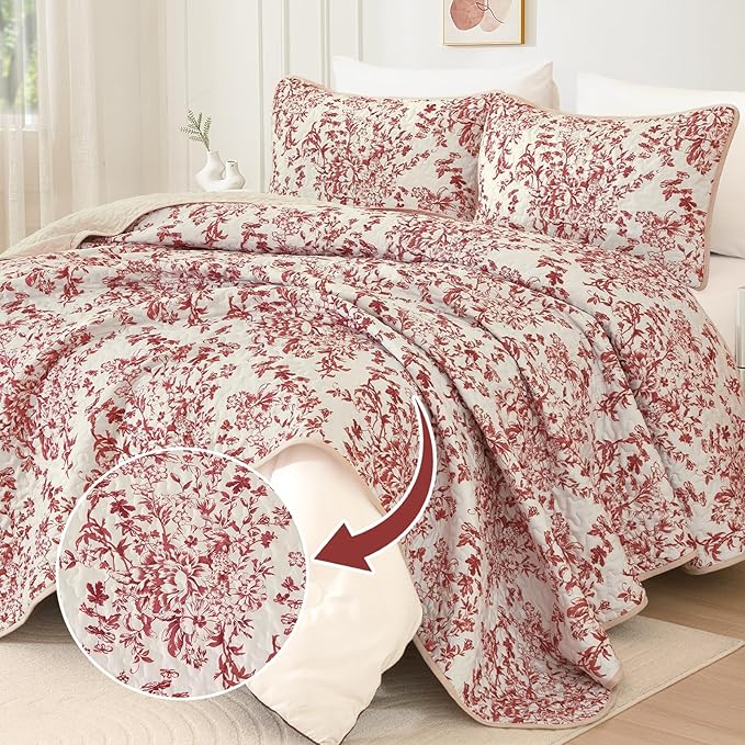 WONGS BEDDING Quilt Queen Size, Christmas Red Quilt Bedding Set - Image 2