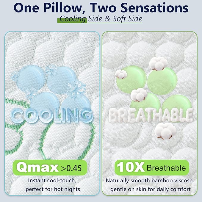 Cooling Pillows, Shredded Memory Foam Pillows Standard Size Set of 2 Adjustable - Image 7