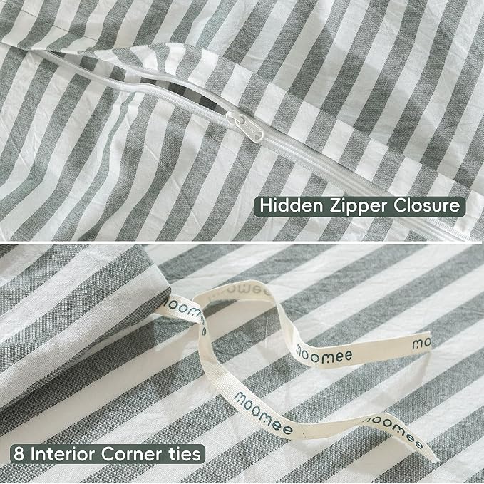 MooMee Striped Duvet Cover Set 100% Washed Cotton Linen Like Textured - Image 6